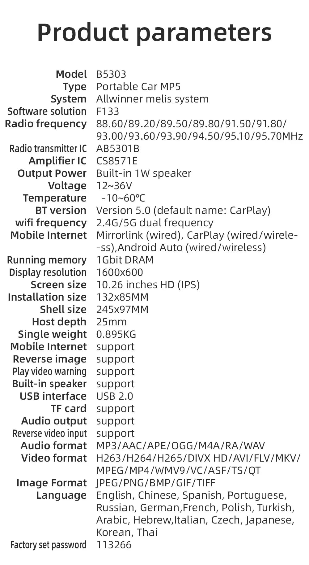 Uniwersalny 10,26” ekran Carplay – radio multimedialne